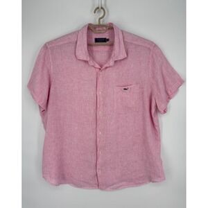 Vineyard Vines Shirt Mens 2XB Pink Striped Linen Button Up Camp Whale